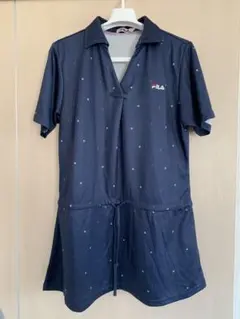 FILA フィラ テニスウェア ワンピース LL 濃紺 総柄 ロゴ刺繍 美品