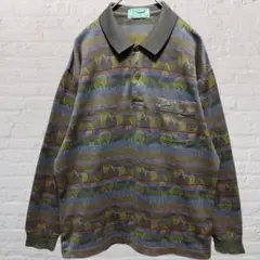 クロコダイル 日本製 レトロ y2k 柄シャツ 幾何学模様風 ワニ 総柄 長袖