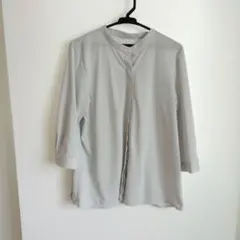 ライトグレー ストライプ 七分袖シャツ 15号 しまむら