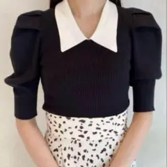 SNIDELコントラストスリーブニットプルオーバー