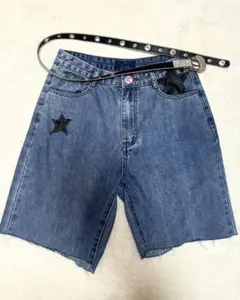 y2k デニムハーフパンツ リメイク星型パッチ付き　ストリート系