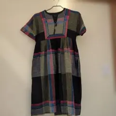 ☆マルチカラーストライプ半袖ワンピース　Mサイズ 古着　Vintage