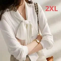 ボウタイ付き　シフォンシャツ　ブラウス　オフィス　フォーマル　エレガント 2XL