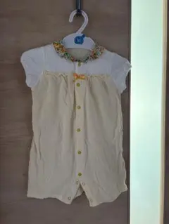 美品イエロー フラワー襟ロンパース 80cm