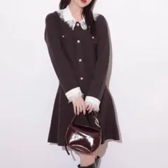 リランドチュール　レースカラーミニニットワンピース