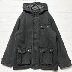 アクティブジャケット　黒　インナー付き　フード　厚手　デニム生地　【F】