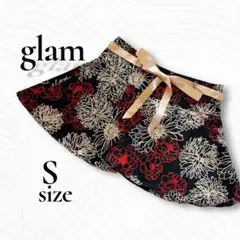 glam ミニスカート 花柄 サテン S インポート フレアミニ y2k