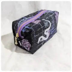 ハンドメイド♡キャラメルポーチ♡龍♡ドラゴン♡漢字♡黒♡紫