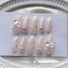 ツイード 韓国 ワンホン ちゅるん フレンチガーリー　量産型　ネイルチップ