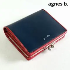 美品 agnes b がま口 二つ折り財布 ネイビー レッド 本革 アニエスベーのサムネイル
