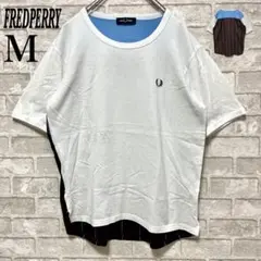 【名作】フレッドペリー 異素材ドッキング バックストライプ Tシャツ 白 Mのサムネイル