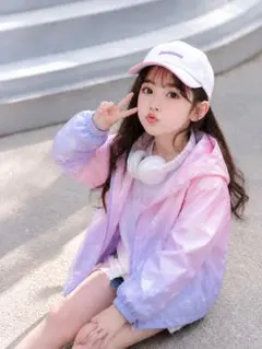 キッズ パーカー グラデーション フード付き 女の子 春秋 アウター 120