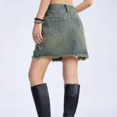 ROMWE　SHEIN　シーイン　デニムミニスカート 星形刺繍付き