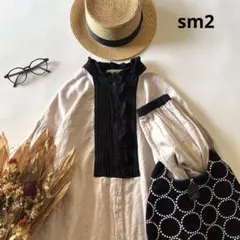 c24＊ サマンサモスモス 配色切替 ピンタックフリル コットンリネンブラウス