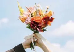 ウェディングブーケ ブートニア アーティフィシャルフラワー オレンジブーケ