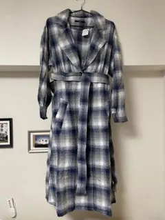 青と白のチェック柄ロングコート3WAY仕様