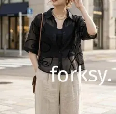 forksy. ニュアンスコード刺繍 クロップド シアー 半袖シャツのサムネイル