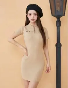 Darichハーフジップリブニット ミニワンピース
