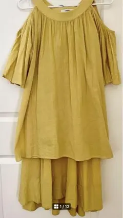 ディズニー　OZOC セットアップ　ショルダーカットアウト　スカート　黄色　38