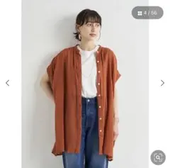 earth music&ecology コットン楊柳バンドカラーチュニック