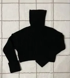 黒リブ編みタートルネックセーター