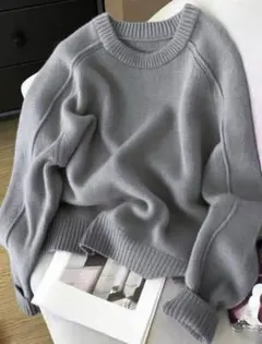 SHEIN ニット　セーター　グレー　長袖　ゆったり　ラウンドネック