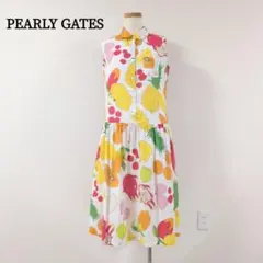 PEARLY GATES フルーツ柄コットンワンピース 白 綿100% 丸襟のサムネイル