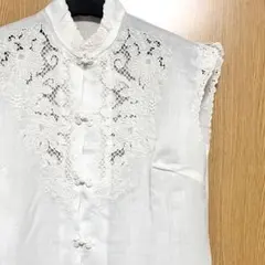 上海老舗】Lily 百合花 ヴィンテージ チャイナブラウス 刺繍 白 L 