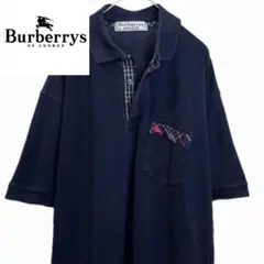 Burberrys ネイビー 半袖ポロシャツ ロゴ刺繍 チェック バーバリー