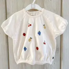 futafuta 【100】フルーツ刺繍 アイボリーパフスリーブカットソー