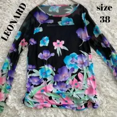 【LEONARD】美品 花柄シアートップス 黒 M 日本製 長袖 ブラウス