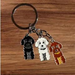 トイプードルキーホルダー　３連（ブラウン＆ブラック＆ホワイト）　④