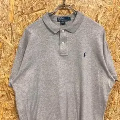 ポロラルフローレン☆ポニー刺繍ロゴ　半袖　ポロシャツ　90s XL グレー　古着