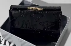 VVW いブラックエナメル型押しオーブ三つ折財布-110