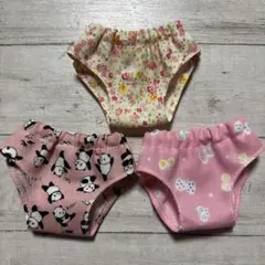メルちゃんパンツ3枚組 小花柄(イエロー)パンダ柄.ちょうちょ柄(ピンク)