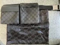 グッチ ウエストポーチ GGキャンバス レザー ブラック - メルカリ