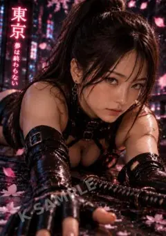 [KP023] AI美女 サイバー侍 東京 和風 L判写真 AIアート