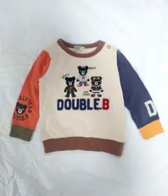 【日本製】ミキハウス　DOUBLE.B　刺繍ブラックベア　トレーナー　90cm
