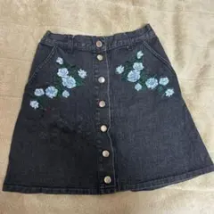 青いバラ刺繍ダークデニムミニスカート