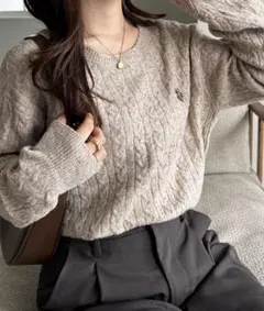 RANAN/solleim別注 ワンポイントケーブルニット ベージュ　L