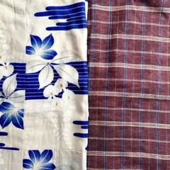 アンティーク　ウールの長襦袢と袷のセット　青・茶系