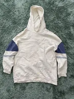 ホワイト ネイビー フード付きパーカー