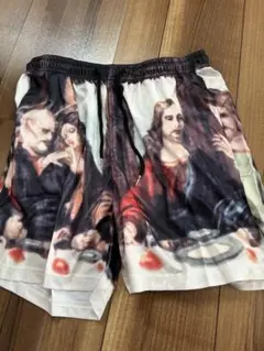 新品☆最後の晩餐キリスト メッシュショーツ ハーフパンツ 総柄 Lサイズ　筋トレ