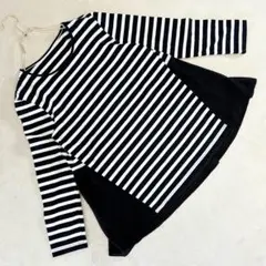 モングレ ボーダー切替デザイン カットソー 長袖 プルオーバー ストレッチ M