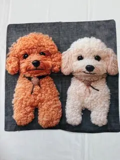 トイプードル２匹プリントクッションカバー〔新品未使用〕