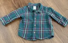 エイチアンドエム　長袖シャツ　緑チェック柄　６M