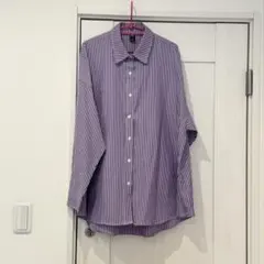 ストライプシャツ L 紫 パープル オーバーサイズ ビッグシルエット 男女兼用