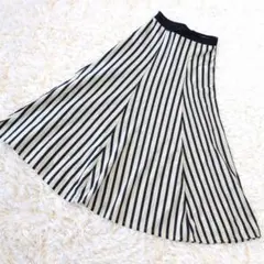 ZARA ストライプ ロングスカート ネイビー フレア ウエストゴム S