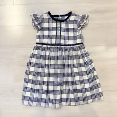 べべ　チェック柄フリル袖ワンピース