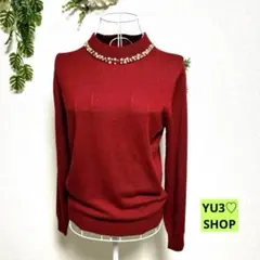 earthアース 長袖ニットセーター M ビジュー付き 訳あり